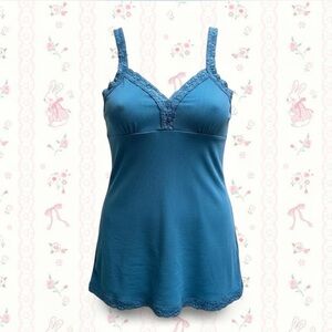 Y2K turquoise babydoll Henley lace cami